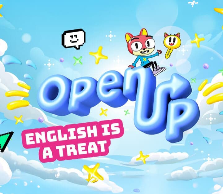 Afbeelding met wolken en de tekst open up.